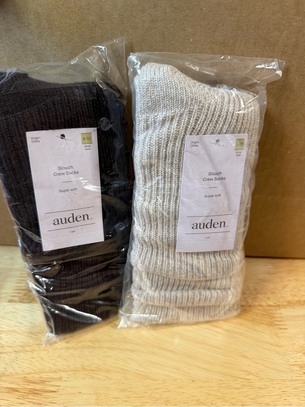 Auden Slouch Crew Socks Pack - Brown & Cream Ribbed Knit